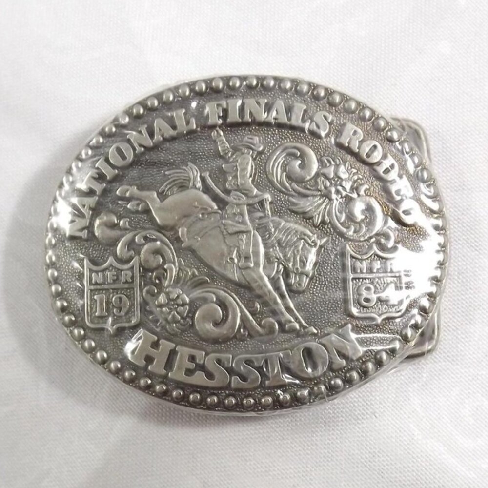 NOS 1984 Hesston National Finals Rodeo Miniature Cowboy Belt Buckle